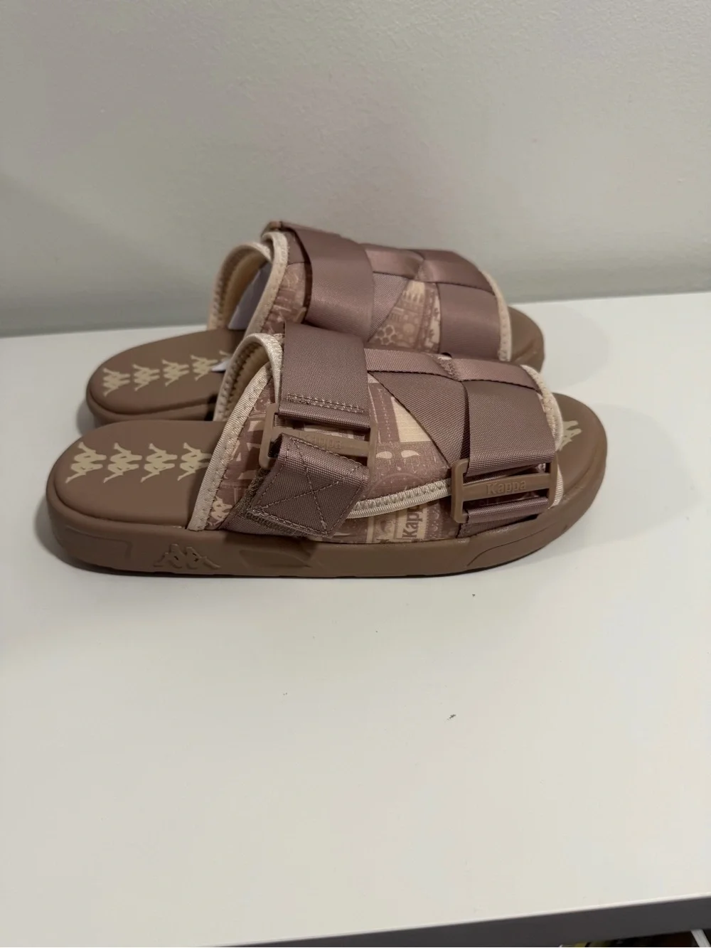 Kappa Taupe Slide Sandals with Adjustable Straps